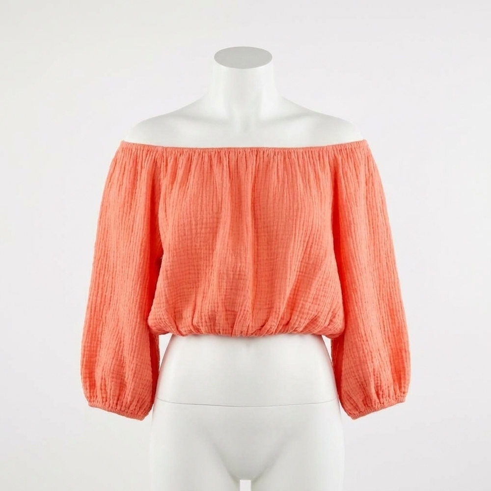 NEW BOBI raglan boa t-neck top in tangelo